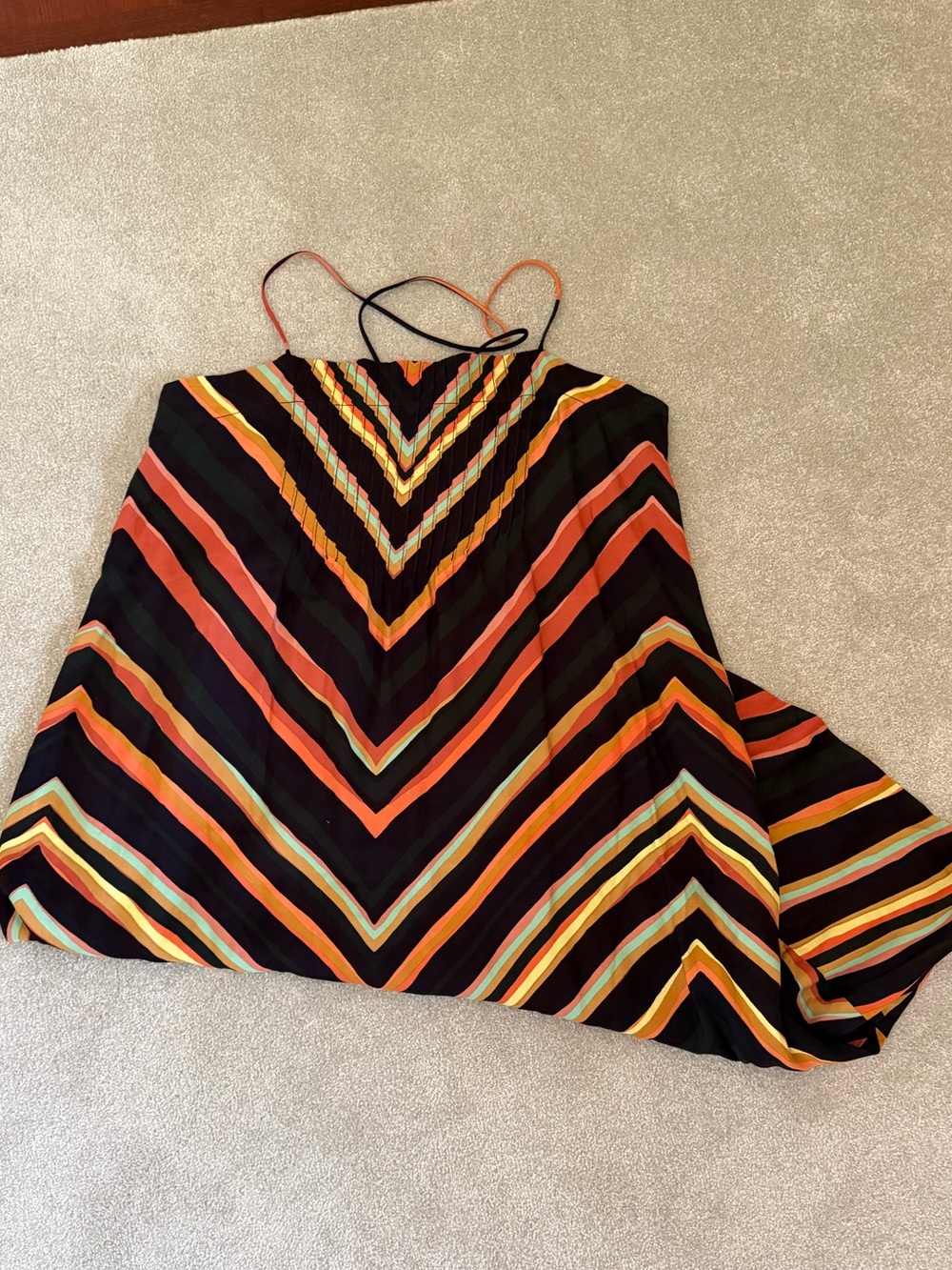Striped V-Neck Spaghetti Strap Women's Top in Black and Orange